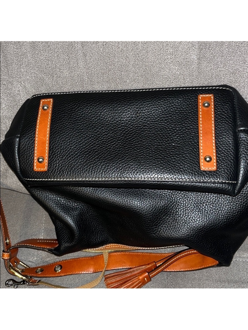 Dooney & Bourke Black Shoulder Hobo with Brown Trim and Tassel - Picture 10 of 14